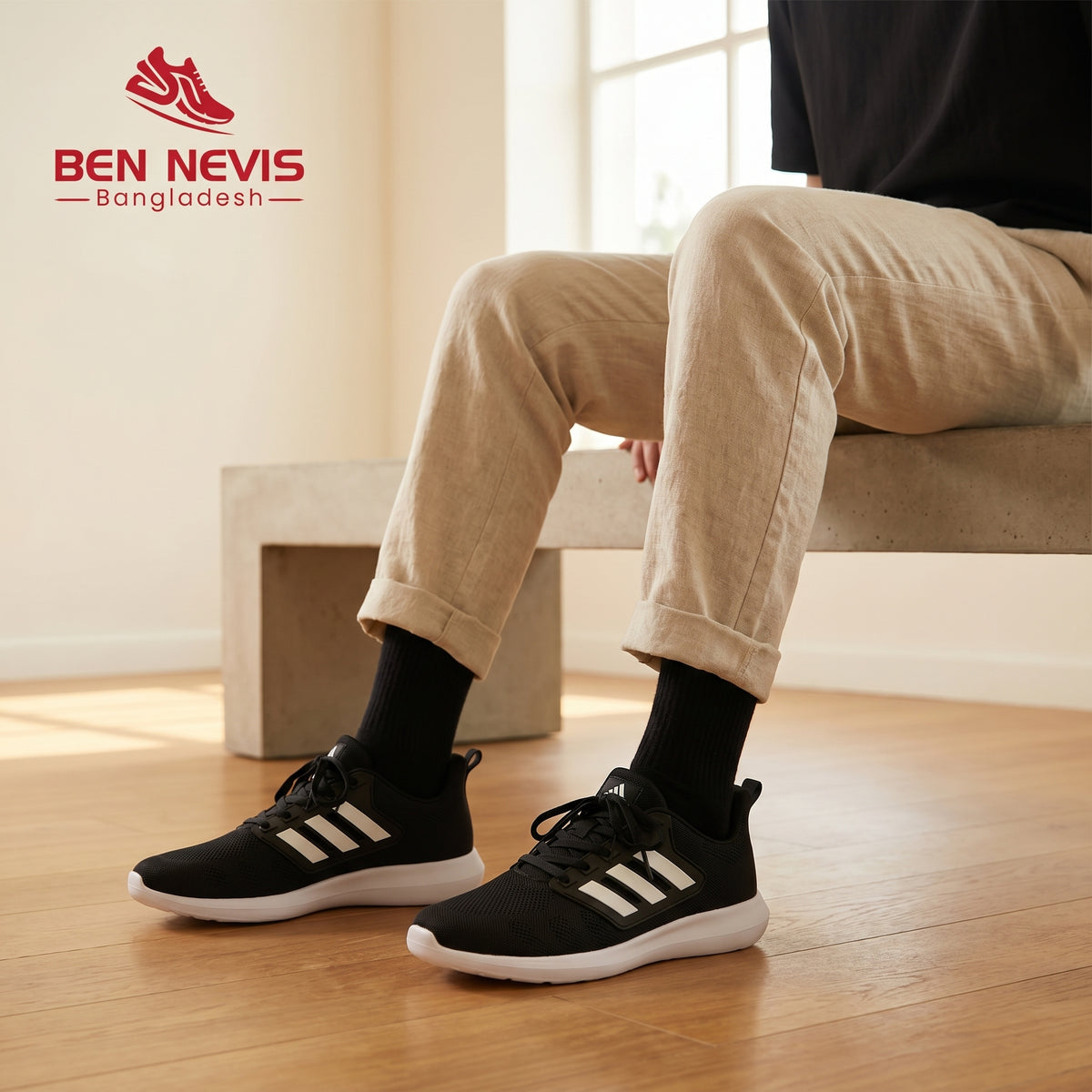 BNB-1104 Stride X Export Sneaker — Side Profile Black White | Made in Bangladesh