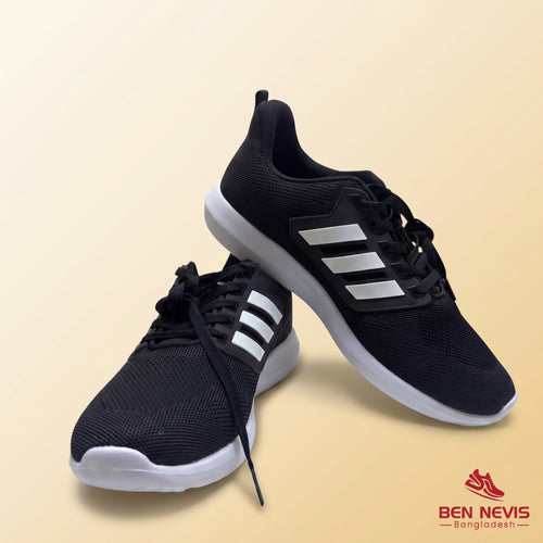 BNB-1104 Stride X Export-Grade Running Sneaker Black White — Front View | Ben Nevis Bangladesh